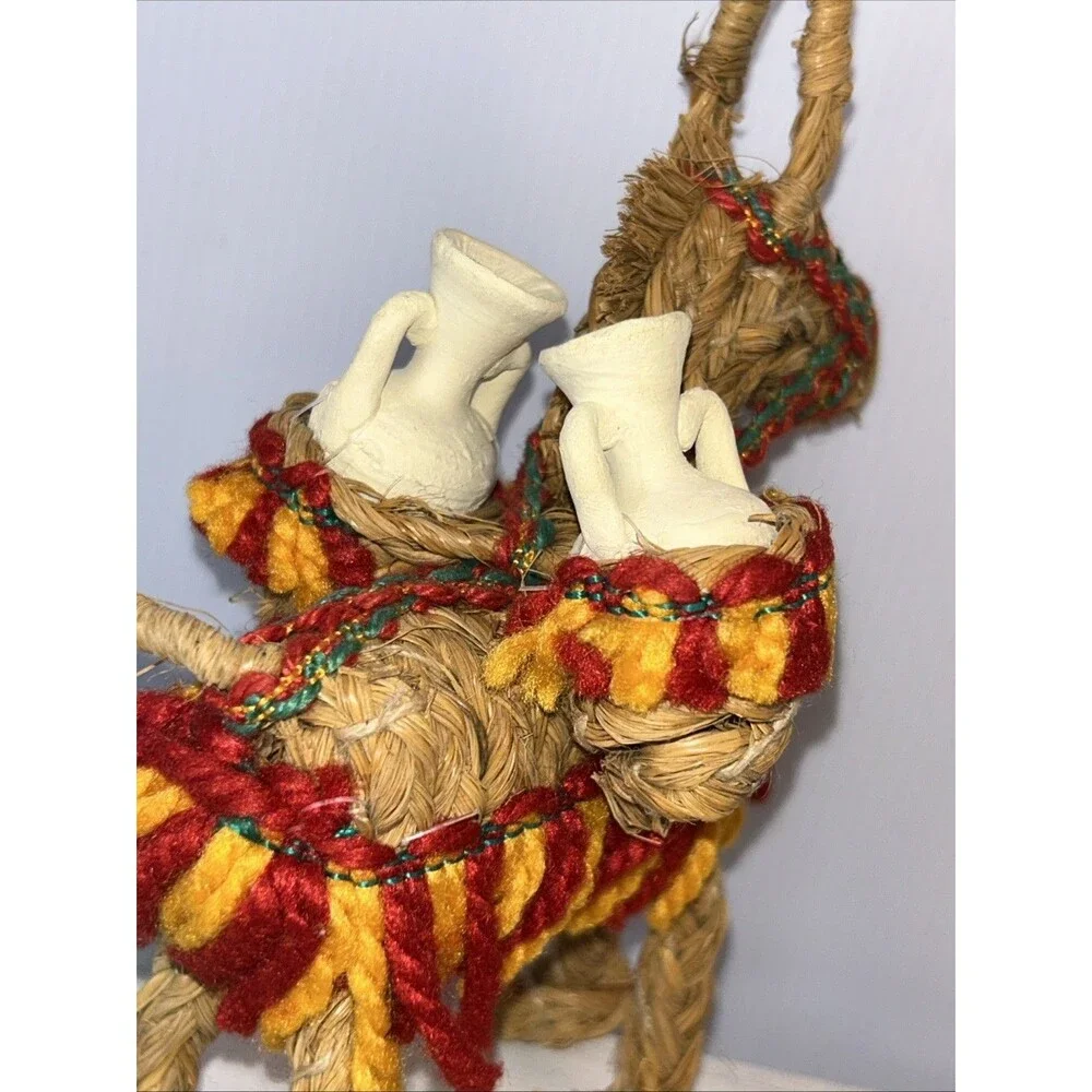 Mexican Woven Straw Donkey Burro w/Clay Pots- Pack Mule Figure Vintage Decor